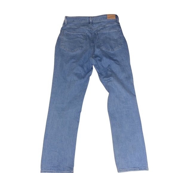 PAIGE Light Blue Straight Leg Jeans with Subtle Knee Distress - Picture 4 of 7
